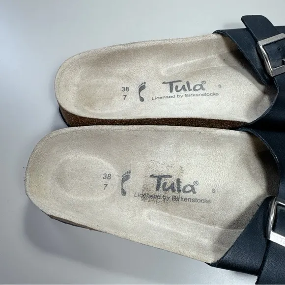 Birkenstock Tula Womens 7 38 Slide Leather Strap Sandals In Black