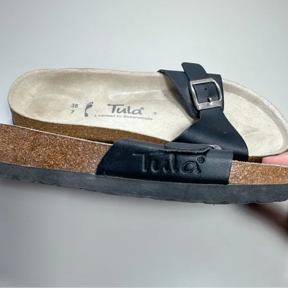 Birkenstock Tula Womens 7 38 Slide Leather Strap Sandals In Black