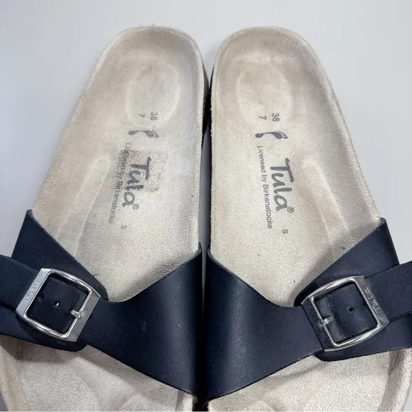 Birkenstock Tula Womens 7 38 Slide Leather Strap Sandals In Black