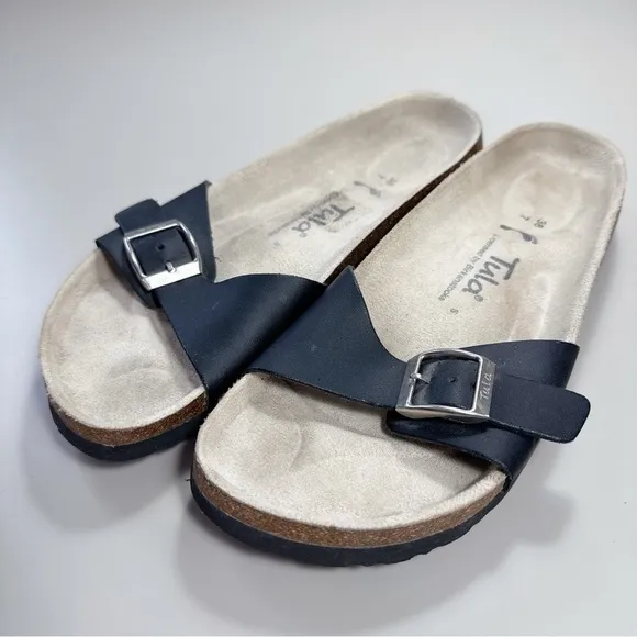 Birkenstock Tula Womens 7 38 Slide Leather Strap Sandals In Black