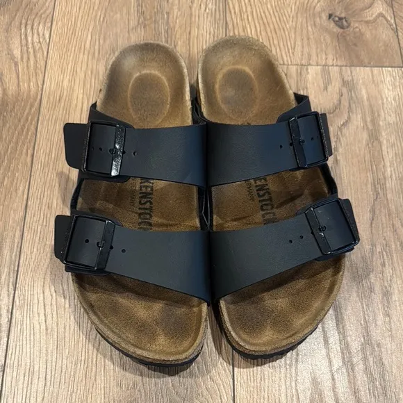 Birkenstock Women’s Arizona Birko-floor Black Sandals 2 Straps Size 38 US 7-7.5