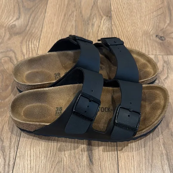 Birkenstock Women’s Arizona Birko-floor Black Sandals 2 Straps Size 38 US 7-7.5