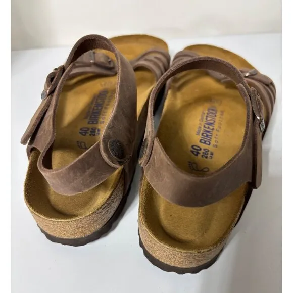 Birkenstock Womens Brown Leather Soft Footbed Sandals Size 40 Bali