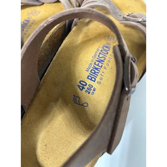 Birkenstock Womens Brown Leather Soft Footbed Sandals Size 40 Bali