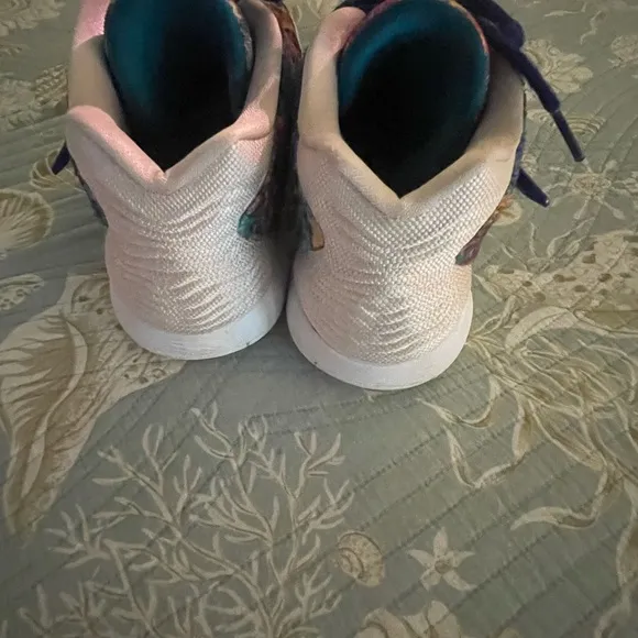 Blue and Orange High-Top Sneakers with Artistic Design and Ankle Support