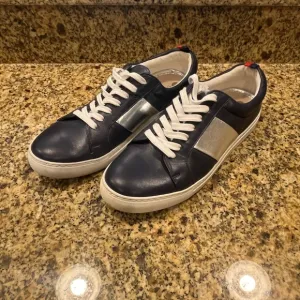 Boden Navy Blue LeatherCasual Lace-Up Sneakers Silver Stripe 41 US 9.5