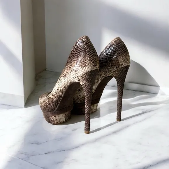 Brian Atwood Snakeskin Peep-Toe Platform High Heels sz 11