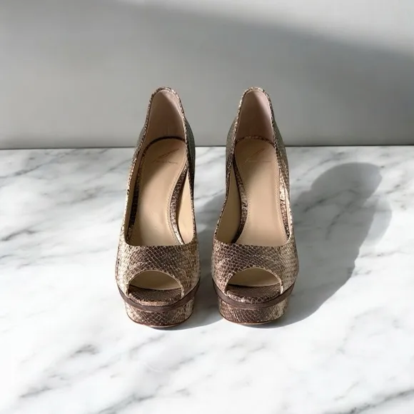 Brian Atwood Snakeskin Peep-Toe Platform High Heels sz 11