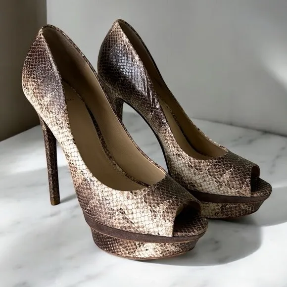Brian Atwood Snakeskin Peep-Toe Platform High Heels sz 11