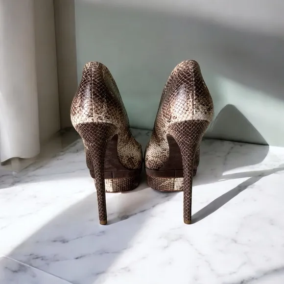 Brian Atwood Snakeskin Peep-Toe Platform High Heels sz 11