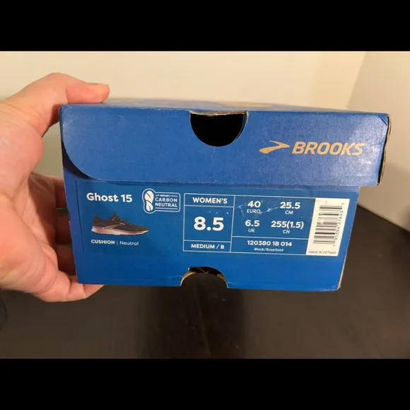 Brooks Ghost 15 Running Shoes Sneakers Black/Rose Gold Womans Size 8.5