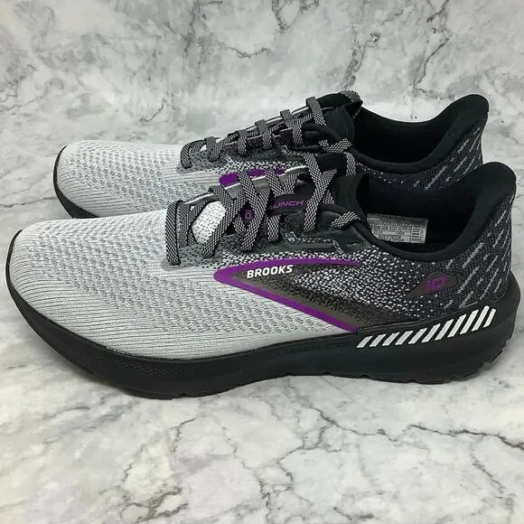 Brooks Womens Size 8.5W Black White Violet Launch GTS 10 Running Sneakers P7-31