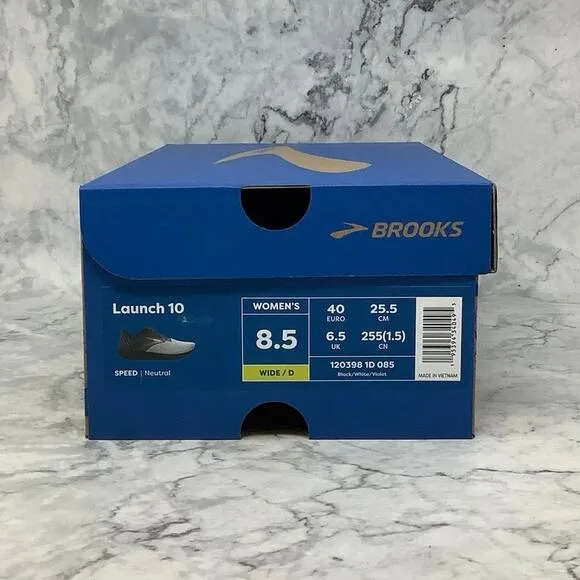 Brooks Womens Size 8.5W Black White Violet Launch GTS 10 Running Sneakers P7-31