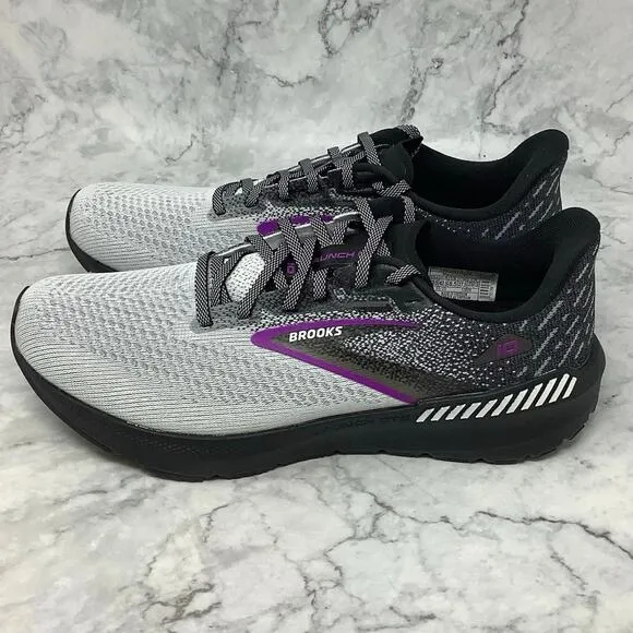 Brooks Womens Sz 9.5M Black White Violet Launch GTS 10 Running Sneakers P2-1