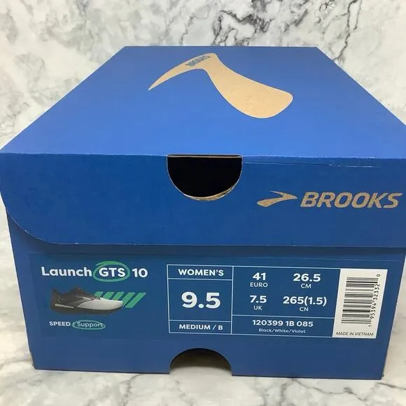 Brooks Womens Sz 9.5M Black White Violet Launch GTS 10 Running Sneakers P2-1