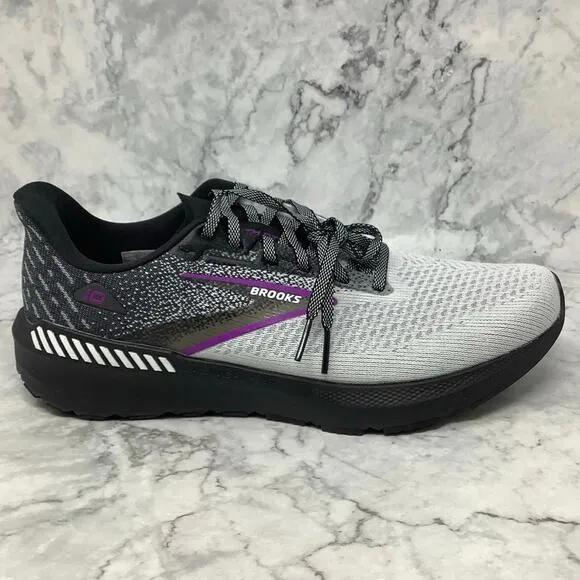 Brooks Womens Sz 9.5W Black White Violet Launch GTS 10 Running Sneakers P3-24