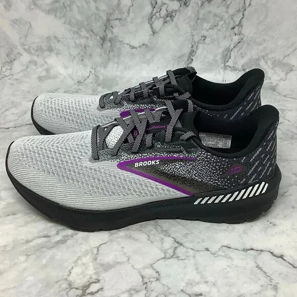 Brooks Womens Sz 9.5W Black White Violet Launch GTS 10 Running Sneakers P3-24