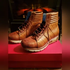 Brown Leather High-Top Men's Shoes Belvedere Ostrich Size 11