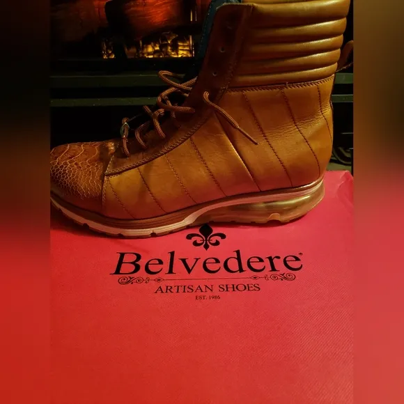 Brown Leather High-Top Men's Shoes Belvedere Ostrich Size 11