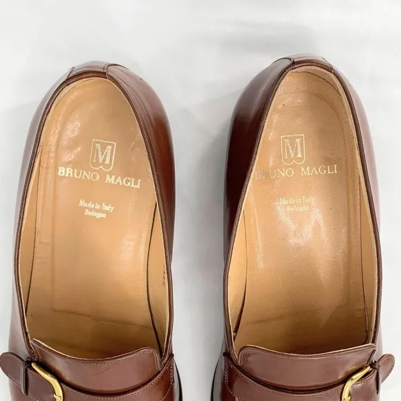 Bruno Magli Mens Shoes Wilkes Loafer Brown Italian Leather Buckle Sz 12 W