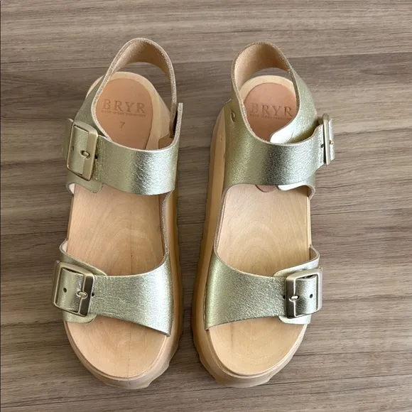 BRYR Gigi Gold Sandals Comfortable Two-Strap Design