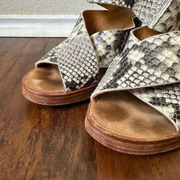 BUTTERO Slip On Open Toe Wedge Sandals in Leather Snakeskin