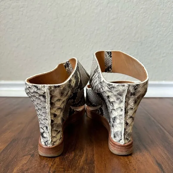 BUTTERO Slip On Open Toe Wedge Sandals in Leather Snakeskin