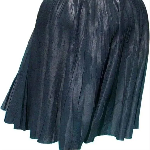 Cache Silver Gray Metallic Luxe Pleated Stretch Waist Soft Skirt NWT $178 New