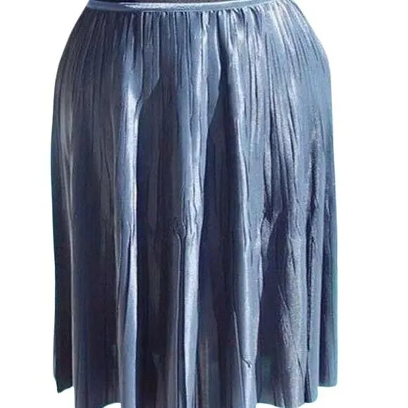 Cache Silver Gray Metallic Luxe Pleated Stretch Waist Soft Skirt NWT $178 New