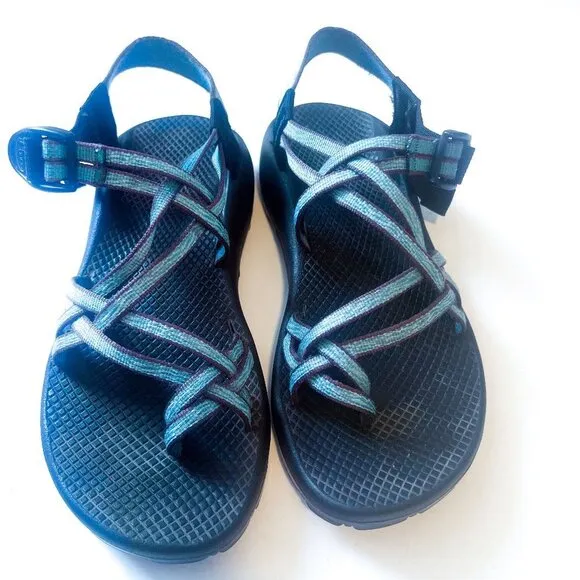 CHACO blue tan adjustable double strap classic sandals, women’s 10.