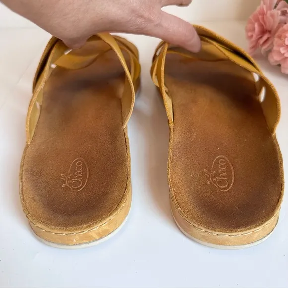 Chaco Wayfarer Yellow Ochre Suede Leather Slide Sandals