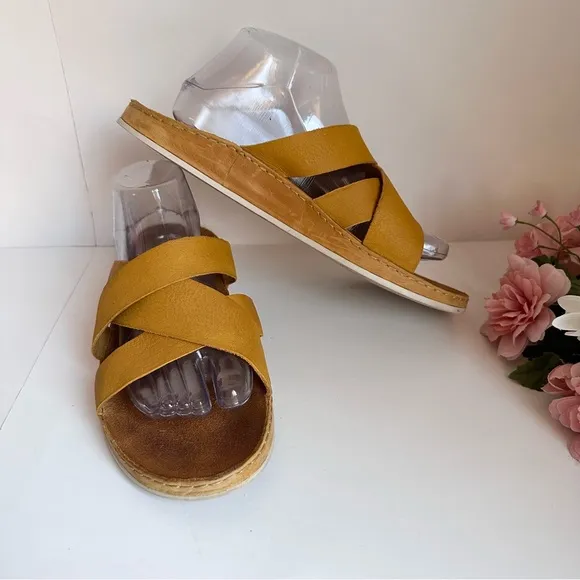 Chaco Wayfarer Yellow Ochre Suede Leather Slide Sandals