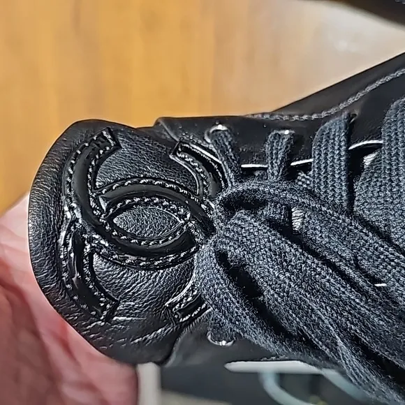 CHANEL Black Lambskin Cap Toe Sneakers sz 35.5