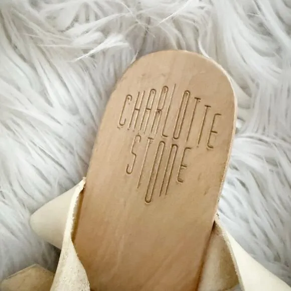 CHARLOTTE STONE | Dillon Wood Sole Clogs Shoes Sandals Ivory cream Strap | 39