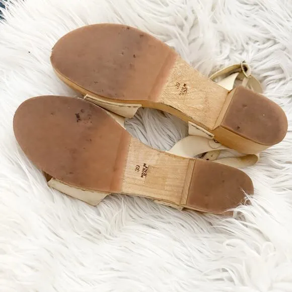 CHARLOTTE STONE | Dillon Wood Sole Clogs Shoes Sandals Ivory cream Strap | 39
