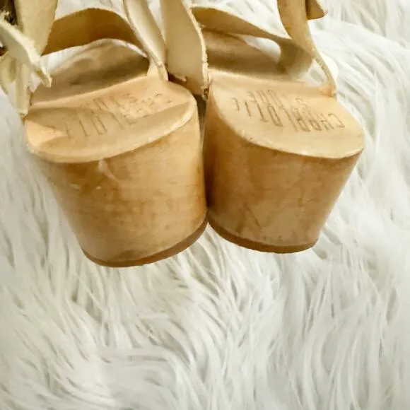 CHARLOTTE STONE | Dillon Wood Sole Clogs Shoes Sandals Ivory cream Strap | 39