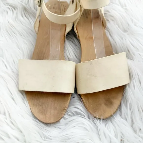 CHARLOTTE STONE | Dillon Wood Sole Clogs Shoes Sandals Ivory cream Strap | 39