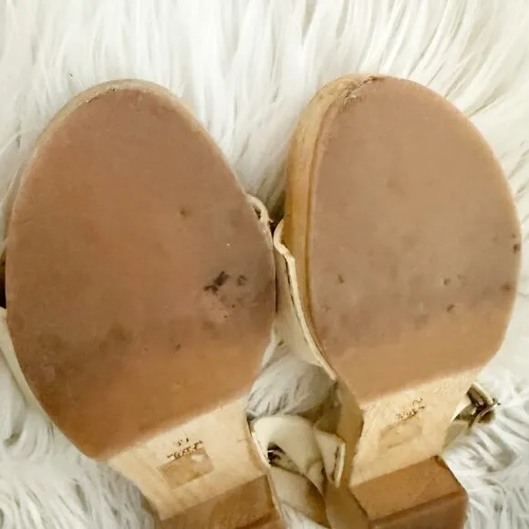 CHARLOTTE STONE | Dillon Wood Sole Clogs Shoes Sandals Ivory cream Strap | 39