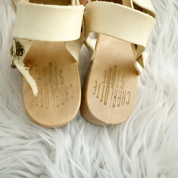 CHARLOTTE STONE | Dillon Wood Sole Clogs Shoes Sandals Ivory cream Strap | 39