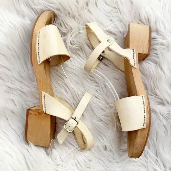 CHARLOTTE STONE | Dillon Wood Sole Clogs Shoes Sandals Ivory cream Strap | 39