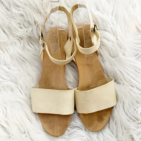 CHARLOTTE STONE | Dillon Wood Sole Clogs Shoes Sandals Ivory cream Strap | 39