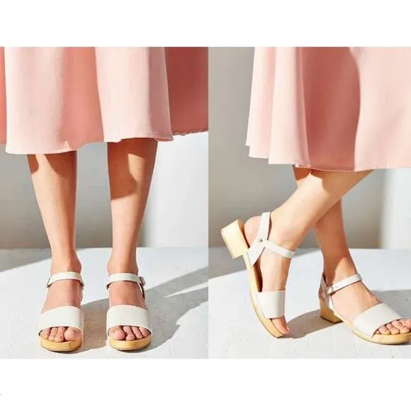 CHARLOTTE STONE | Dillon Wood Sole Clogs Shoes Sandals Ivory cream Strap | 39
