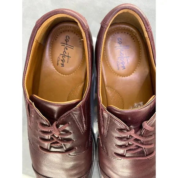 Clarks Collection Men's Cap Toe Dress Shoes Size 9.5 Leather Burgundy