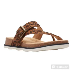 Clarks Leopard Print Leather Brynn Madi Thong Sandal Flip Flop 7.5