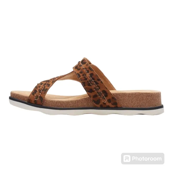 Clarks Leopard Print Leather Brynn Madi Thong Sandal Flip Flop 7.5