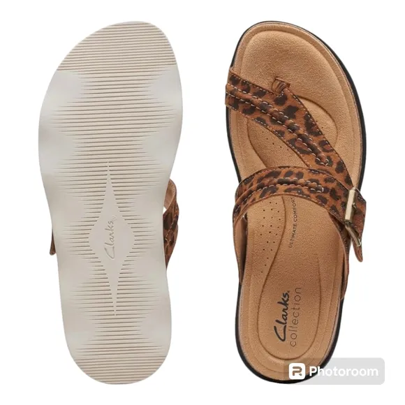Clarks Leopard Print Leather Brynn Madi Thong Sandal Flip Flop 7.5