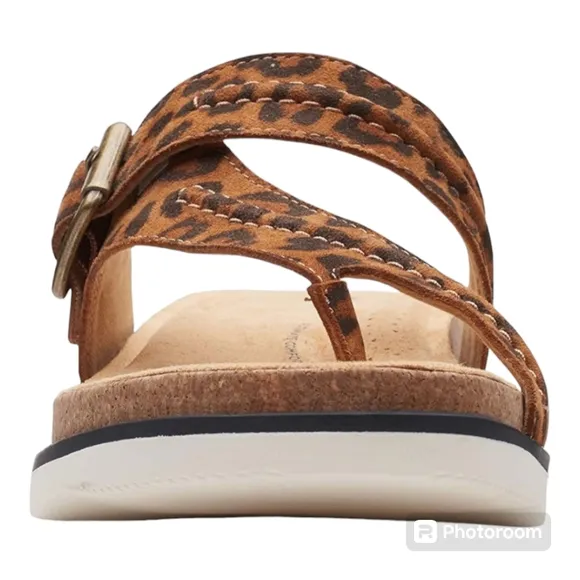 Clarks Leopard Print Leather Brynn Madi Thong Sandal Flip Flop 7.5