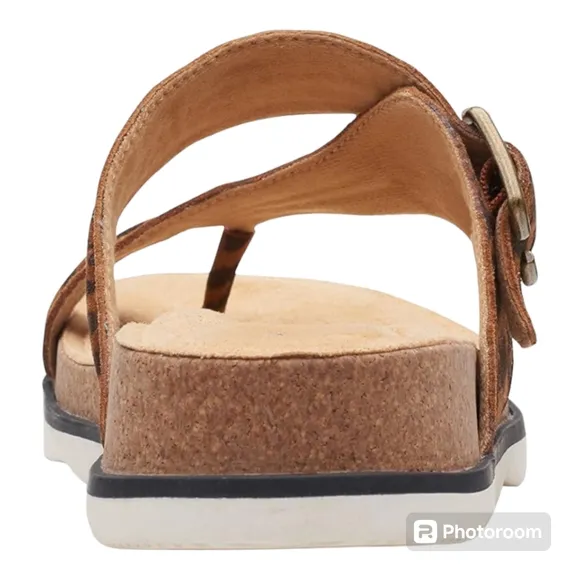 Clarks Leopard Print Leather Brynn Madi Thong Sandal Flip Flop 7.5