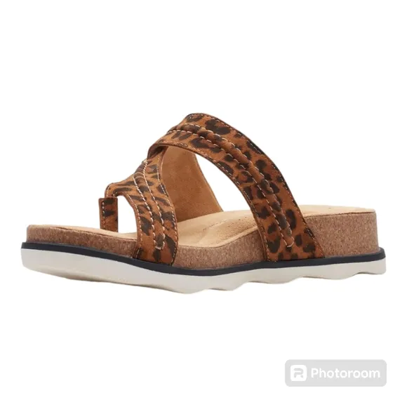 Clarks Leopard Print Leather Brynn Madi Thong Sandal Flip Flop 7.5