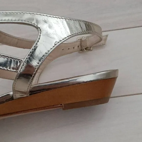 Claudia Ciuti Womens Sandals Strappy Heels Patent Leather Silver Size 7